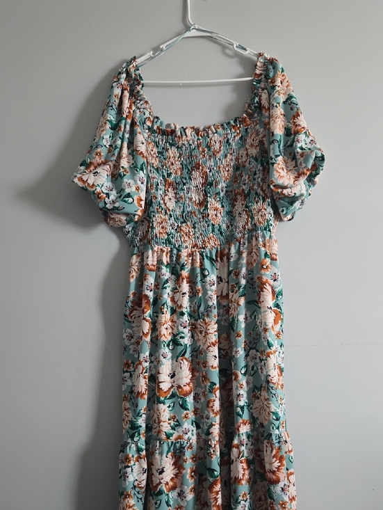 LC Lauren Conrad Dresses & Skirts - LC Lauren Conrad Teal Floral Smocked Dress With Balloon Sleeves, 2XL